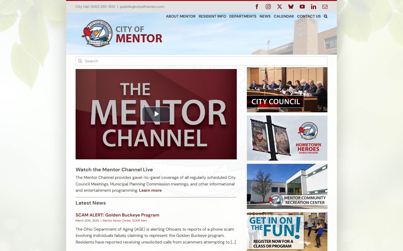 City of Mentor official website for obituary and death record searches