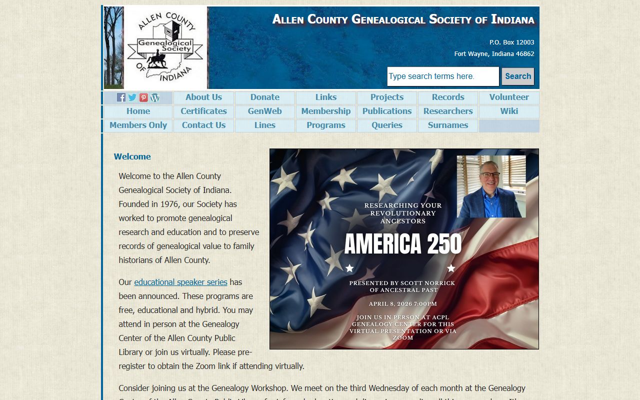 Allen County obituary death records genealogical society resources page