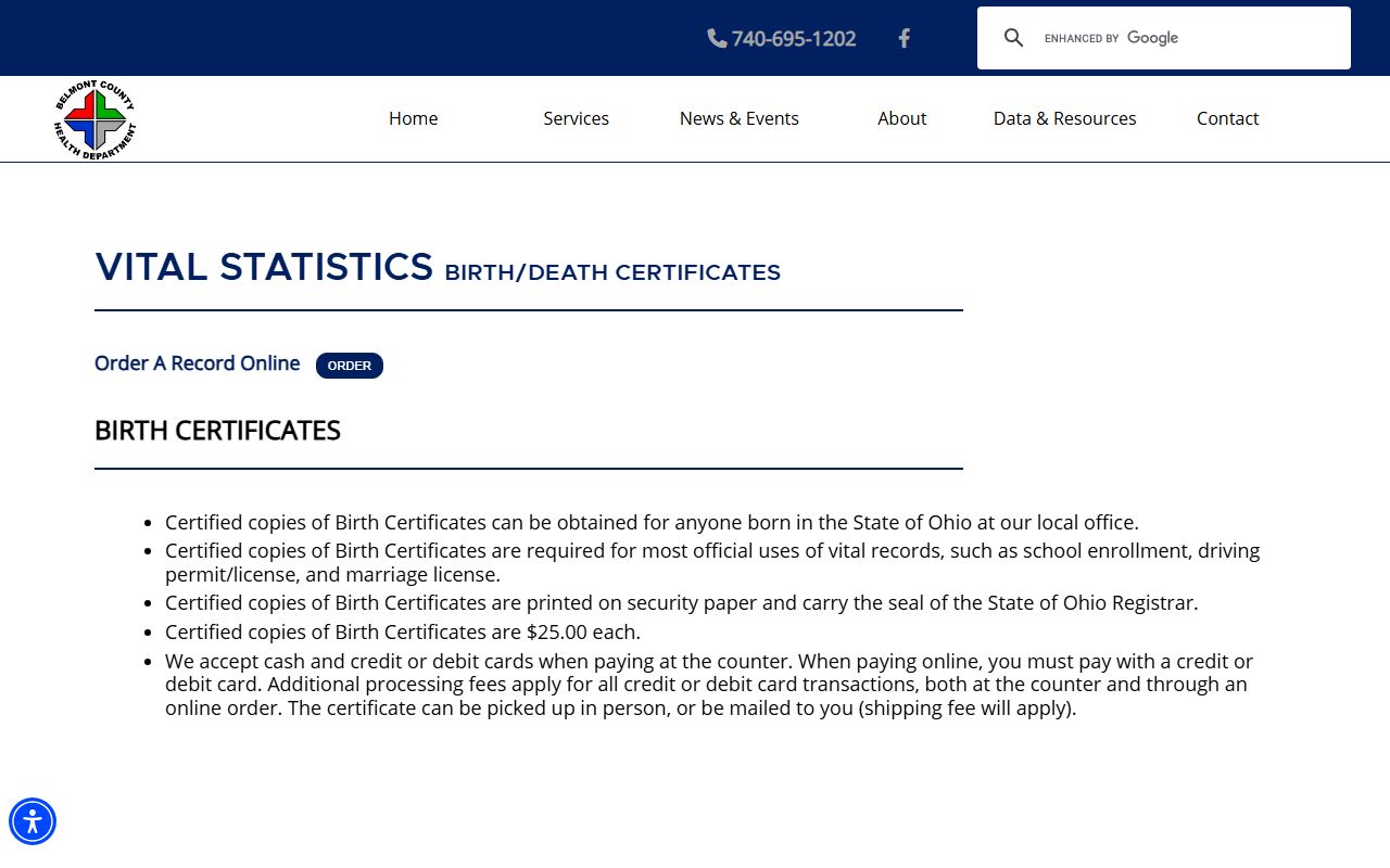 Belmont County obituary death records health department vital statistics page