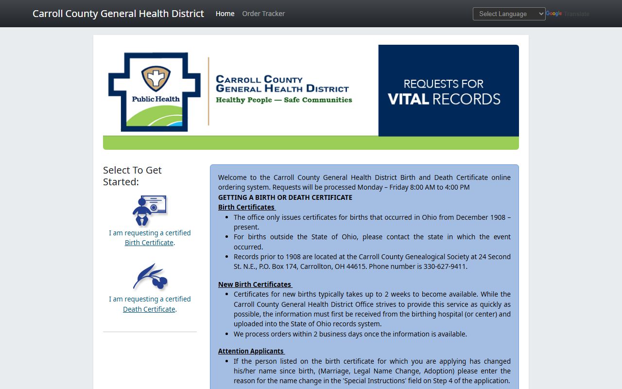 Carroll County obituary death records online ordering portal