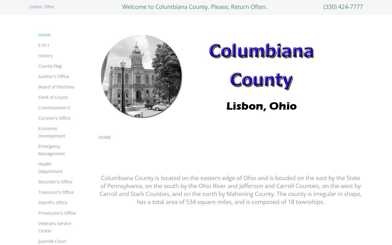 Columbiana County Ohio government website for obituary and death records