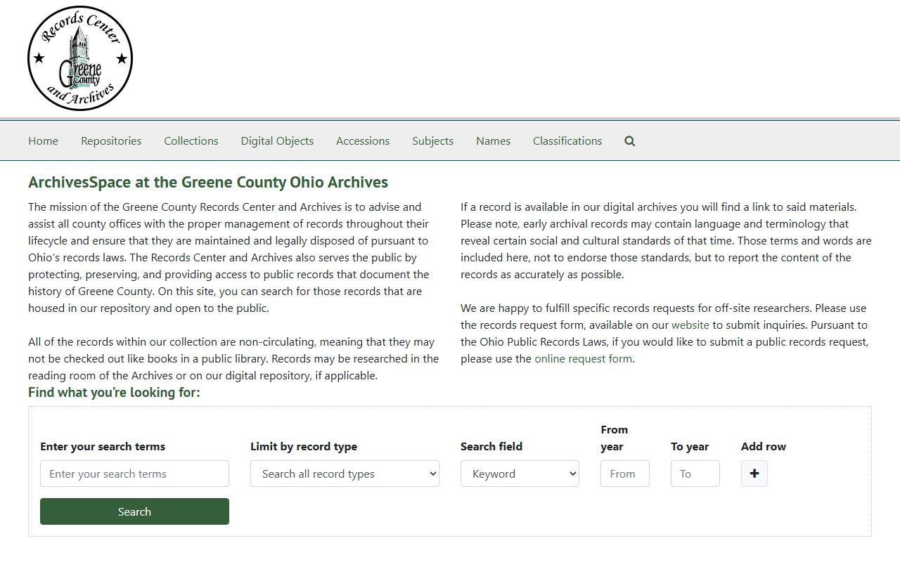 Greene County obituary death records archives and records center searchable catalog