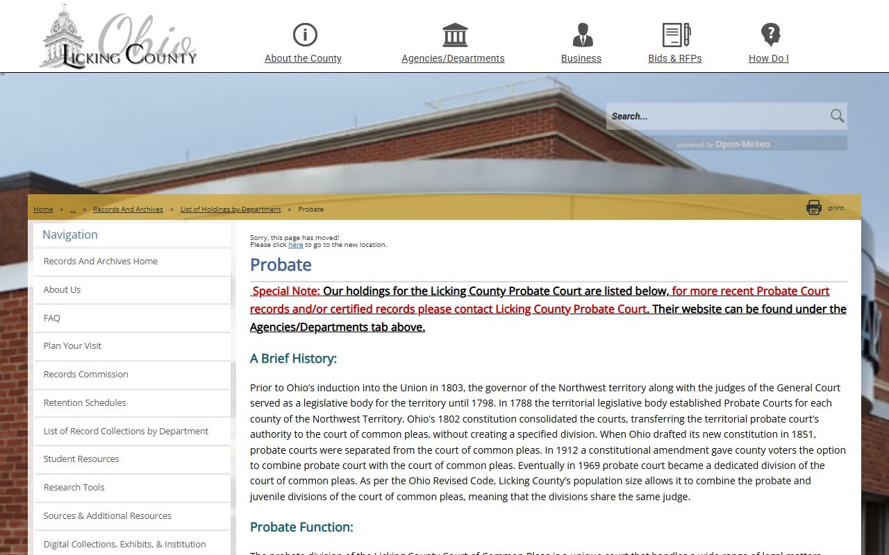 Licking County Probate Court records and archives for obituary research