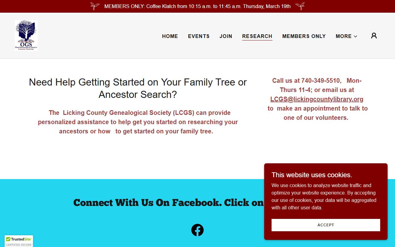 Licking County Genealogical Society research page for obituary searches