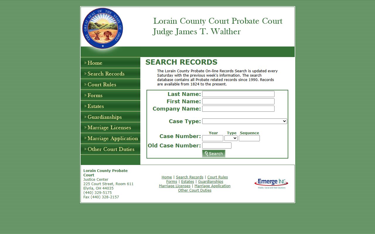 Lorain County Probate Court online records search for obituary research