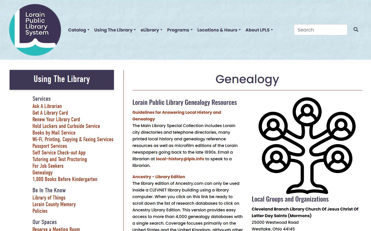 Lorain Public Library genealogy resources for Lorain County obituary research