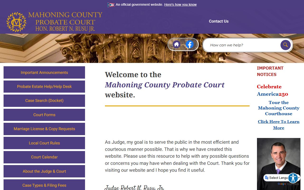 Mahoning County Probate Court website for obituary and death record research