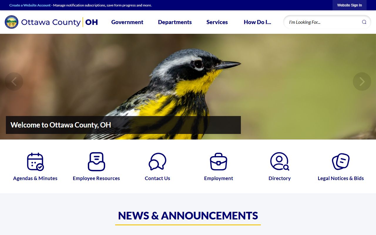 Ottawa County Ohio government website for obituary and death records