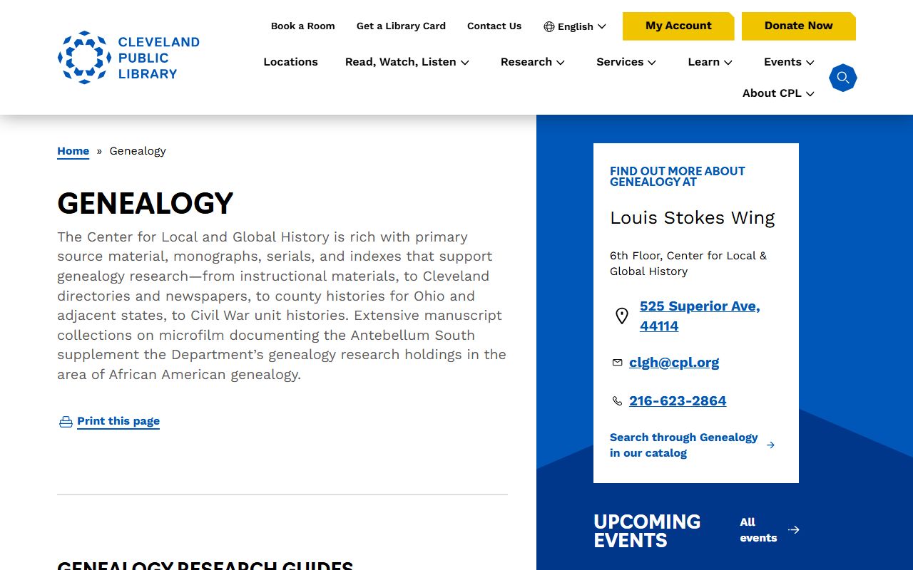 Cleveland Public Library genealogy Ohio obituary records