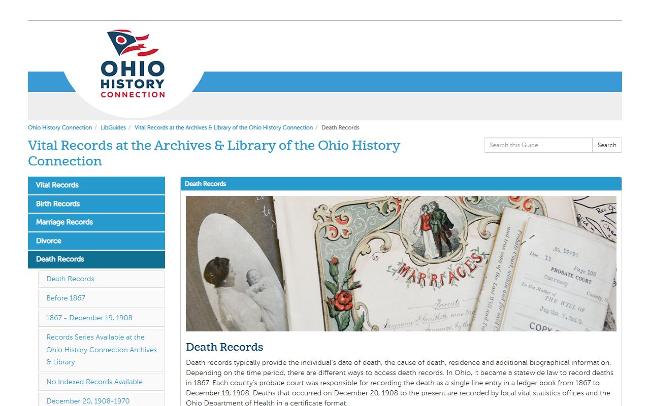 Ohio History Connection Archives obituary death records