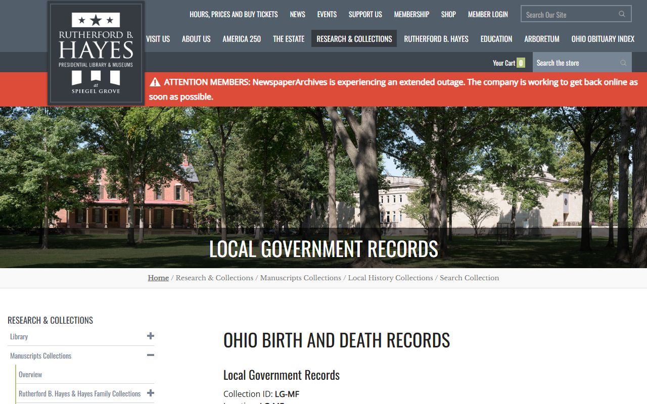 Rutherford B Hayes Presidential Library Ohio obituary index
