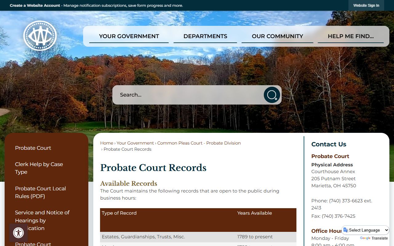 Washington County Probate Court obituary records